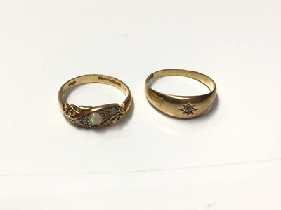 Lot 139 - Antique 18ct gold opal and diamond ring and 18ct gold diamond gypsy ring