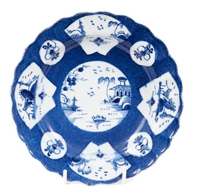 Lot 220 - 18th century Bow powder blue ground plate, circa 1760