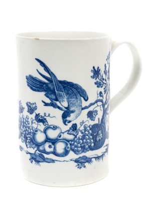 Lot 178 - 18th century Worcester blue printed Parrot Pecking Fruit pattern mug, circa 1770