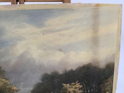 Lot 86 - A. Marlow 19th century watercolour laid on card - extensive landscape with shepherds and their sheep, signed and dated [18]'85