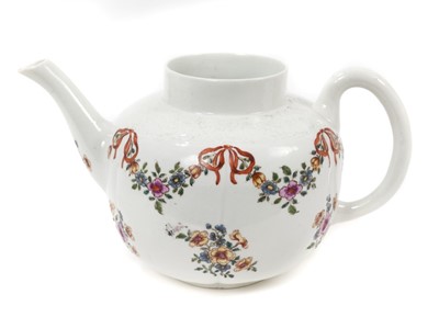 Lot 236 - Rare Worcester ‘Scratch Cross’ melon shaped teapot, circa 1753-54.   
See The Zorensky Collection, Bonham’s London, 16th March 2004, lot 42, for a slightly later tea bowl with the same moulded fl...