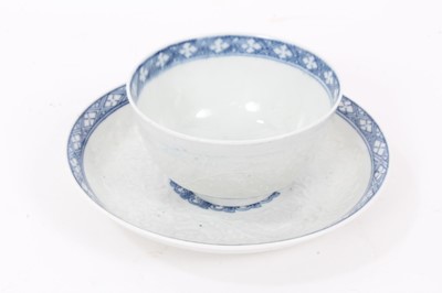 Lot 240 - 18th century Worcester moulded blue and white tea bowl and saucer, circa 1755. Provenance; Godden Reference Collection
