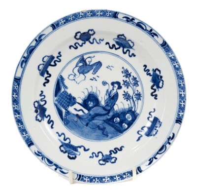 Lot 246 - Rare 18th century Bow plate, painted with a version of the Jumping Boy pattern, circa 1755-58