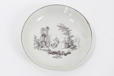 Lot 250 - Worcester saucer, printed by Robert Hancock with The Singing Lesson, circa 1756-58. Provenance; Norman Stretton Collection