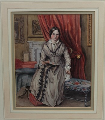 Lot 1174 - English School, 19th century, watercolour - portrait of a lady watercolour painting, 31cm x 25cm, in glazed frame Provenance: The Whitbread Family, Southill Park, Bedfordshire