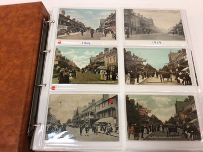 Lot 1457 - Postcards Clacton Collection in album real photographic street and beach scenes, band pavilion with crowds, social history, early card,Printed cards and other cards.