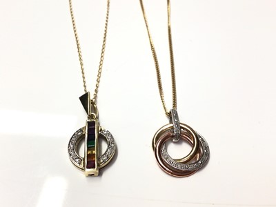 Lot 211 - 14ct gold rainbow pendant on chain and a diamond set pendant on chain