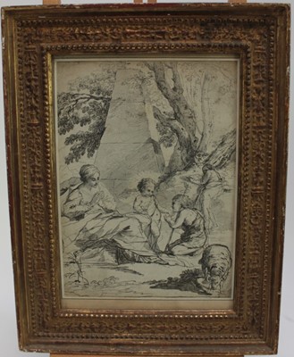 Lot 1185 - Attributed to Pietro Testa (1611-1650), etching - family group in landscape, 30.5cm x 22cm, in decorative gilt frame