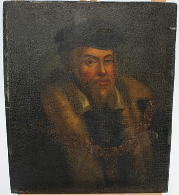 Lot 1187 - Antique oil on panel - portrait of a gentleman in the 16th century style, 33.5cm x 29cm, unframed