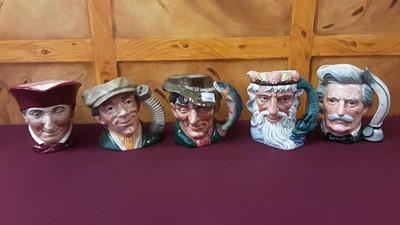 Lot 1250 - Collection of ten large Royal Doulton character jugs - The Poacher, Mark Twain, The Lawyer, Old Salt, The Busker, Rip Van Winkle, Mine Host, Neptune, Cardinal and Sairey Gamp