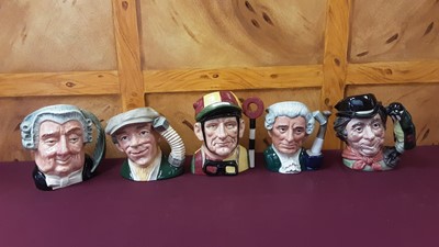Lot 1251 - Collection of ten large Royal Doulton character jugs - Jockey, The Walrus & Carpenter, The Busker, Apothecary, D'Artagnan, The Lawyer, Gone Away, arriet, The Falconer and The Poacher