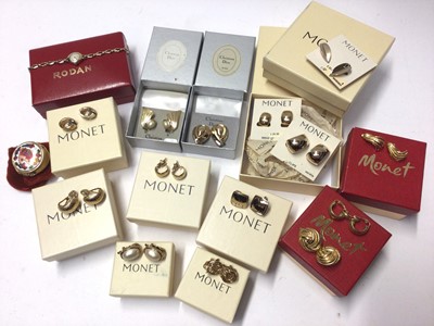 Lot 282 - Ladies Rodania 9ct gold wristwatch on 9ct gold bracelet in box, two pairs of Christian Dior earrings and various costume jewellery