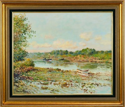 Lot 980 - Jean Kervorkian (b 1933) oil on canvas, River scene