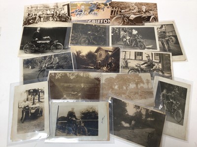 Lot 1473 - Postcards vintage motorcycles and riders, some with sidecars. Includes real photographic,Pamlin Prints, some reproduction.