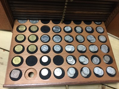 Lot 509 - World - Twenty drawer coin cabinet (N.B. With broken lock) containing mostly modern coinage but also includes G.B. pre 1947 silver issues