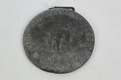 Lot 859 - Unusual lead award medal or plaque for Bu-Sueir Donkey Derby Runners Up 1935. Probably relating to the RAF Airfield. 9.7cm diameter.                 
N.B. During the Second World War the airfield,...