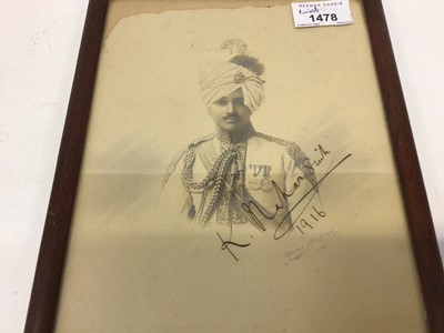 Lot 1478 - First World War photograph of a Punjab Sikh Soldier of the Indian Army, signed and dated 1916. By Bourne and Shepland, India. Framed. 26.5 x 19.5cm.