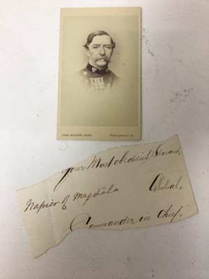 Lot 1477 - Field Marshal Robert Napier, 1st Baron Napier of Magdala 1810 - 1890. A prominent Indian Army officer who began his military career in 1828. Napier commanded the Bombay Army and was Commander-in-Ch...