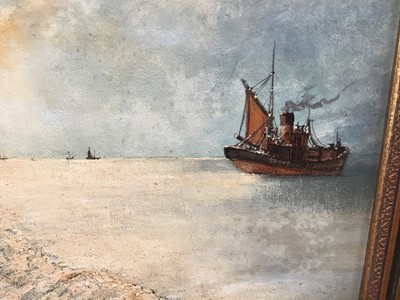 Lot 33 - English School oil on board - Yarmouth Trawler No.574 off the coast, 60cm x 45cm, framed