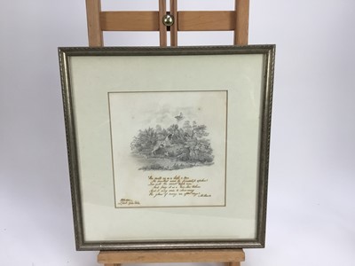 Lot 34 - English School 19th century pencil drawing inscribed with verse - spaniel gun dog chasing a plover, signed B. Watson 1826'