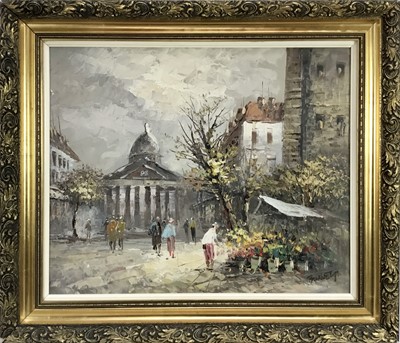 Lot 56 - Caroline Burnett (1877 - 1950) oil on canvas - Parisian street scene, signed, 48 x 58cm in gilt frame