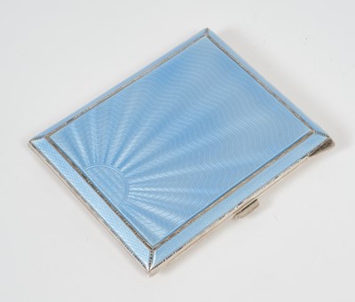 Lot 372 - 1930s silver and pale blue guilloché enamelled cigarette case