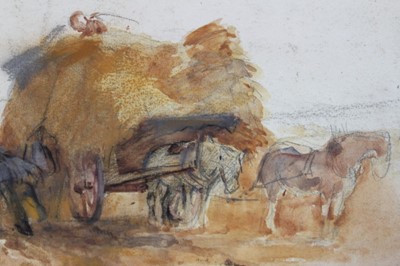 Lot 1066 - East Anglian School haycart water colour and pencil