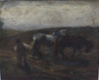 Lot 1067 - East Anglian School, early 20th century, pastel - Heavy Horses, 26cm x 32cm, mounted