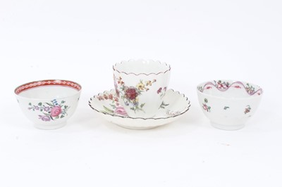 Lot 281 - 18th century Chelsea porcelain fluted tea bowl and saucer and two other English tea bowls