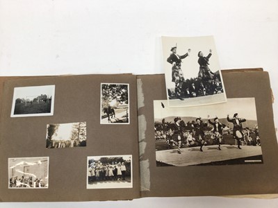 Lot 1489 - 1930's photograph ablum including Highland Gathering and Dancing, Coronation Day, family photographs, mostly annotated. Doctor's correspndance, Military ephemera and other items.