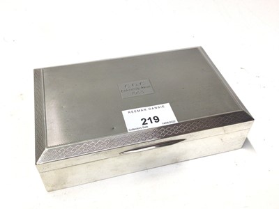 Lot 219 - Good quality 1950's silver cigarette box with engine turned decoration and engraved inscription 'C.G.C. Captain's Prize 1953' (possibly Colchester Golf Club, (Birmingham 1952), 16.3 x 10.2cm