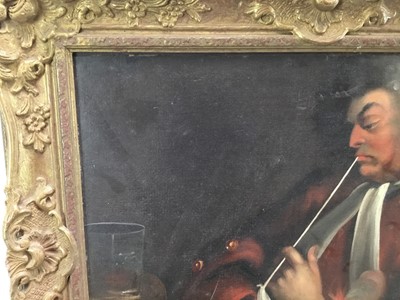 Lot 37 - English School late 18th century oil on canvas - the pipe smoker, 49cm x 42cm, framed
