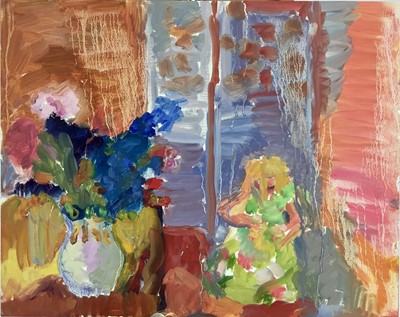 Lot 136 - Annelise Firth (b.1961) oil on board - interior with still life, 50cm x 40cm