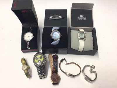 Lot 268 - Group of ladies wristwatches to include a Longines 9ct gold cased wristwatch on plated bracelet, Swarovski wristwatch and others