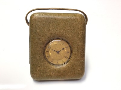 Lot 247 - Victorian 18ct gold fob watch in engraved case, (London 1873), movement signed John Walker, in original leather travelling case, watch 4cm in diameter