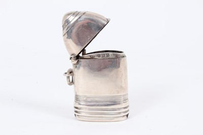 Lot 252 - Unsual George V silver vesta case modelled as a First World War shell, (Birmingham 1915), maker William Hair Haseler, stamped Rd. No. 6507, 5.5cm in length