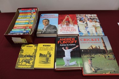 Lot 1534 - Six boxes of cricket books and magazines, including Ian Botham, Andrew Flintoff and Michael Vaughan, some items signed