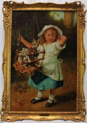 Lot 1014 - Fred Morgan (1847 - 1927), oil on canvas, "Pam and her Pets", signed, in gilt frame. 65 x 41cm.