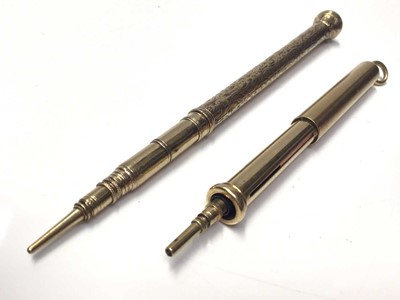 Lot 302 - 14ct gold cased antique combination propelling pencil and dip pen by Butler & Co c.1920 together with a Victorian yellow metal propelling pencil with engraved foliate decoration (2)