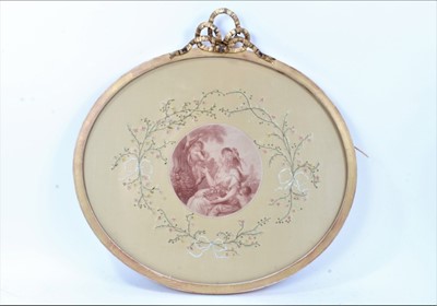 Lot 876 - Fine quality George III silkwork picture in gilded frame with gilt ribbon surmount.