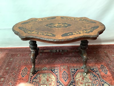 Lot 1398 - Good 19th Century centre table of shaped form, the top with profuse floral marquetry decoration