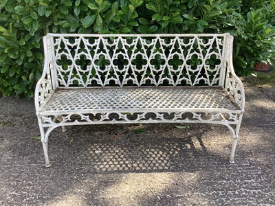 Lot 1403 - Good stylish garden bench in the gothic Strawberry Hill taste