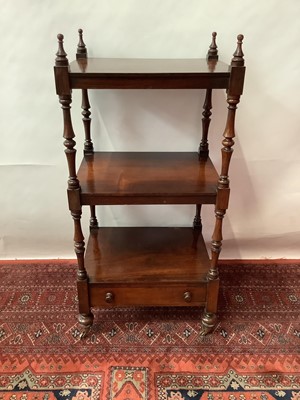 Lot 1405 - Small early 19th century rosewood three-tier what-not with drawer below