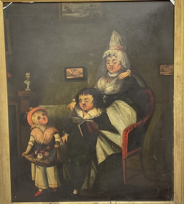 Lot 223 - Continental naieve school, 19th century, figural interior scene