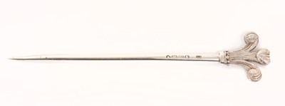 Lot 165 - Victorian silver meat skewer with prince of wales feathers terminal, (London 1863), maker George Adams.