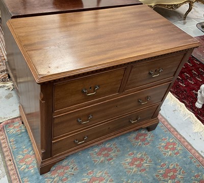 Lot 1210 - George III style mahogany chest of two short and two long drawers with reeded canted corners on bracket feet, 91cm wide x 48cm deep x 70cm high