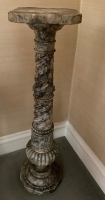 Lot 1245 - Victorian variagated marble column, with canted square plateau, 100cm high