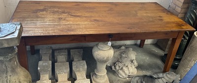 Lot 1253 - Antique French pine and fruitwood farmhouse table, on square tapered legs, 180 x 80cm