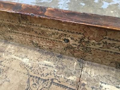 Lot 1257 - Impressive early 18th century Italian figured walnut crossbanded and marquetry inlaid commode, the top with shaped angles, over four drawers, each with early paper lining, on tapered feet, a note i...