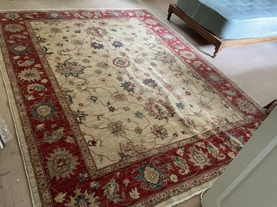 Lot 1269 - Ushak style carpet, with lotus flower design on cream ground in borders, 246 x 194cm
